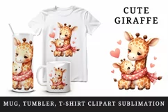 Watercolor cute giraffe mom mother heart Love Valentine Day quote print 20 oz tumbler skinny mug wrap clipart t-shirt sublimation printable design