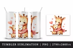 Watercolor cute giraffe mom mother heart Love Valentine Day quote print 20 oz tumbler skinny mug wrap clipart t-shirt sublimation printable design