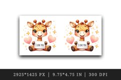 Watercolor cute giraffe sparkle hearts I Love You quote Valentine Day print 20 oz tumbler skinny mug wrap clipart t-shirt sublimation printable design