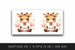 Watercolor cute giraffe sparkle hearts I Love You quote Valentine Day print 20 oz tumbler skinny mug wrap clipart t-shirt sublimation printable design