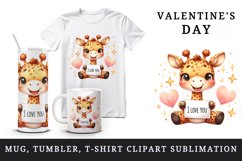Watercolor cute giraffe sparkle hearts I Love You quote Valentine Day print 20 oz tumbler skinny mug wrap clipart t-shirt sublimation printable design
