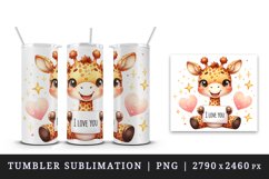 Watercolor cute giraffe sparkle hearts I Love You quote Valentine Day print 20 oz tumbler skinny mug wrap clipart t-shirt sublimation printable design