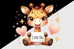 Watercolor cute giraffe sparkle hearts I Love You quote Valentine Day print 20 oz tumbler skinny mug wrap clipart t-shirt sublimation printable design