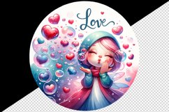 Watercolor cute girl blowing air kisses heart Love quote Valentine Day print 20oz tumbler skinny mug wrap clipart t-shirt sublimation printable design