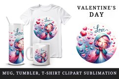 Watercolor cute girl blowing air kisses heart Love quote Valentine Day print 20oz tumbler skinny mug wrap clipart t-shirt sublimation printable design