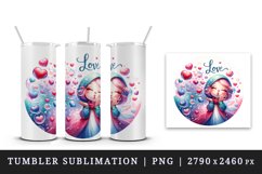 Watercolor cute girl blowing air kisses heart Love quote Valentine Day print 20oz tumbler skinny mug wrap clipart t-shirt sublimation printable design