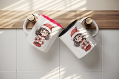 Watercolor cute girl Christmas gift box Santa Claus helper hat New Year 20 oz tumbler skinny mug wrap clipart t-shirt sublimation printable design