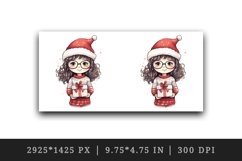 Watercolor cute girl Christmas gift box Santa Claus helper hat New Year 20 oz tumbler skinny mug wrap clipart t-shirt sublimation printable design