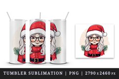 Watercolor cute girl Christmas Santa Claus helper hat New Year 20 oz tumbler skinny mug wrap clipart t-shirt sublimation printable design