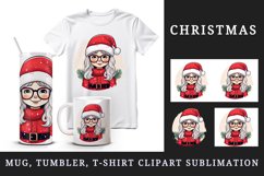 Watercolor cute girl Christmas Santa Claus helper hat New Year 20 oz tumbler skinny mug wrap clipart t-shirt sublimation printable design