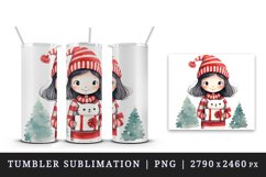 Watercolor cute girl Christmas tree gift box Santa Claus cat New Year 20 oz tumbler skinny mug wrap clipart t-shirt sublimation printable design