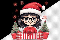 Watercolor cute girl Christmas tree gift box Santa Claus hat New Year 20 oz tumbler skinny mug wrap clipart t-shirt sublimation printable design