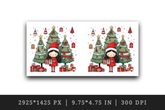 Watercolor cute girl Christmas tree gift box Santa Claus hat New Year 20 oz tumbler skinny mug wrap clipart t-shirt sublimation printable design