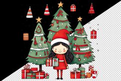 Watercolor cute girl Christmas tree gift box Santa Claus hat New Year 20 oz tumbler skinny mug wrap clipart t-shirt sublimation printable design