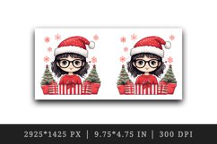 Watercolor cute girl Christmas tree gift box Santa Claus hat New Year 20 oz tumbler skinny mug wrap clipart t-shirt sublimation printable design