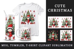 Watercolor cute girl Christmas tree gift box Santa Claus hat New Year 20 oz tumbler skinny mug wrap clipart t-shirt sublimation printable design