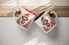 Watercolor cute girl Christmas tree gift box Santa Claus helper hat New Year 20oz tumbler skinny mug wrap clipart t-shirt sublimation printable design