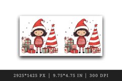 Watercolor cute girl Christmas tree gift box Santa Claus helper hat New Year 20oz tumbler skinny mug wrap clipart t-shirt sublimation printable design