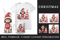 Watercolor cute girl Christmas tree gift box Santa Claus helper hat New Year 20oz tumbler skinny mug wrap clipart t-shirt sublimation printable design