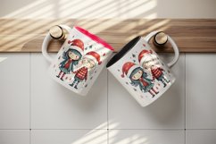 Watercolor cute girls friends Christmas tree Santa Claus hat New Year 20 oz tumbler skinny mug wrap clipart t-shirt sublimation printable design