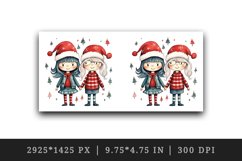 Watercolor cute girls friends Christmas tree Santa Claus hat New Year 20 oz tumbler skinny mug wrap clipart t-shirt sublimation printable design
