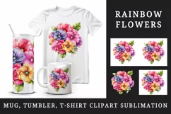 Watercolor cute glamour colorful rainbow flowers floral sparkle diamonds 20 oz tumbler skinny mug wrap clipart t-shirt sublimation printable design