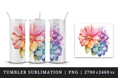 Watercolor cute glamour colorful rainbow flowers floral sparkle diamonds 20 oz tumbler skinny mug wrap clipart t-shirt sublimation printable design