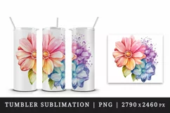 Watercolor cute glamour colorful rainbow flowers floral sparkle diamonds 20 oz tumbler skinny mug wrap clipart t-shirt sublimation printable design