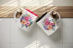 Watercolor cute glamour colorful rainbow flowers floral sparkle diamonds 20 oz tumbler skinny mug wrap clipart t-shirt sublimation printable design