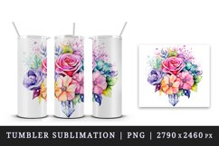 Watercolor cute glamour colorful rainbow flowers floral sparkle diamonds 20 oz tumbler skinny mug wrap clipart t-shirt sublimation printable design