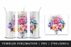 Watercolor cute glamour colorful rainbow flowers floral sparkle diamonds 20 oz tumbler skinny mug wrap clipart t-shirt sublimation printable design