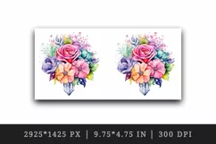 Watercolor cute glamour colorful rainbow flowers floral sparkle diamonds 20 oz tumbler skinny mug wrap clipart t-shirt sublimation printable design