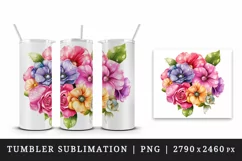 Watercolor cute glamour colorful rainbow flowers floral sparkle diamonds 20 oz tumbler skinny mug wrap clipart t-shirt sublimation printable design