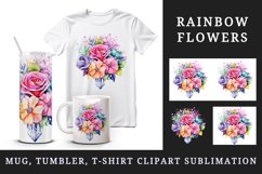 Watercolor cute glamour colorful rainbow flowers floral sparkle diamonds 20 oz tumbler skinny mug wrap clipart t-shirt sublimation printable design