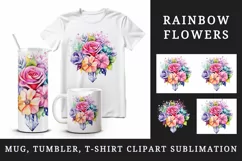 Watercolor cute glamour colorful rainbow flowers floral sparkle diamonds 20 oz tumbler skinny mug wrap clipart t-shirt sublimation printable design