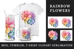 Watercolor cute glamour colorful rainbow flowers floral sparkle diamonds 20 oz tumbler skinny mug wrap clipart t-shirt sublimation printable design