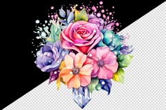 Watercolor cute glamour colorful rainbow flowers floral sparkle diamonds 20 oz tumbler skinny mug wrap clipart t-shirt sublimation printable design