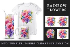 Watercolor cute glamour colorful rainbow flowers floral sparkle diamonds 20oz tumbler skinny mug wrap clipart t-shirt sublimation printable design