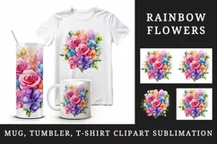 Watercolor cute glamour colorful rainbow flowers floral sparkle diamonds 20oz tumbler skinny mug wrap clipart t-shirt sublimation printable design