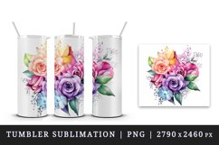 Watercolor cute glamour colorful rainbow flowers floral sparkle diamonds 20oz tumbler skinny mug wrap clipart t-shirt sublimation printable design