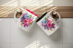 Watercolor cute glamour colorful rainbow flowers floral sparkle diamonds 20oz tumbler skinny mug wrap clipart t-shirt sublimation printable design