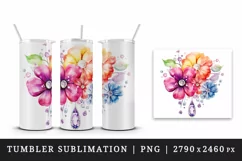 Watercolor cute glamour colorful rainbow flowers floral sparkle diamonds 20oz tumbler skinny mug wrap clipart t-shirt sublimation printable design