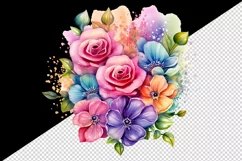Watercolor cute glamour colorful rainbow flowers floral sparkle diamonds 20oz tumbler skinny mug wrap clipart t-shirt sublimation printable design