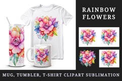 Watercolor cute glamour colorful rainbow flowers floral sparkle diamonds 20oz tumbler skinny mug wrap clipart t-shirt sublimation printable design
