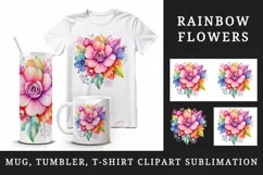 Watercolor cute glamour colorful rainbow flowers floral sparkle diamonds 20oz tumbler skinny mug wrap clipart t-shirt sublimation printable design