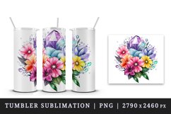 Watercolor cute glamour colorful rainbow flowers floral sparkle diamonds 20oz tumbler skinny mug wrap clipart t-shirt sublimation printable design