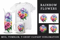 Watercolor cute glamour colorful rainbow flowers floral sparkle diamonds 20oz tumbler skinny mug wrap clipart t-shirt sublimation printable design
