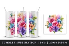 Watercolor cute glamour colorful rainbow flowers floral sparkle diamonds 20oz tumbler skinny mug wrap clipart t-shirt sublimation printable design