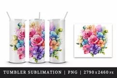 Watercolor cute glamour colorful rainbow flowers floral sparkle diamonds 20oz tumbler skinny mug wrap clipart t-shirt sublimation printable design