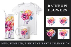 Watercolor cute glamour colorful rainbow flowers floral sparkle diamonds 20oz tumbler skinny mug wrap clipart t-shirt sublimation printable design
